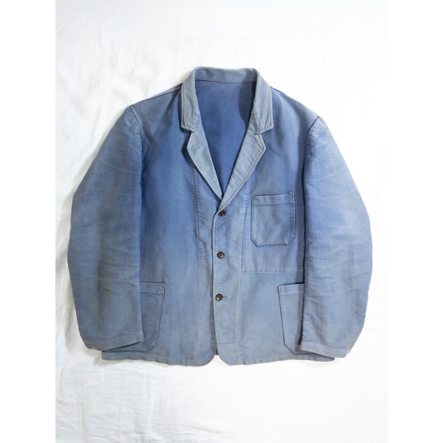1940s "Le Favori" Faded Blue Moleskin Lapeled Work Jacket