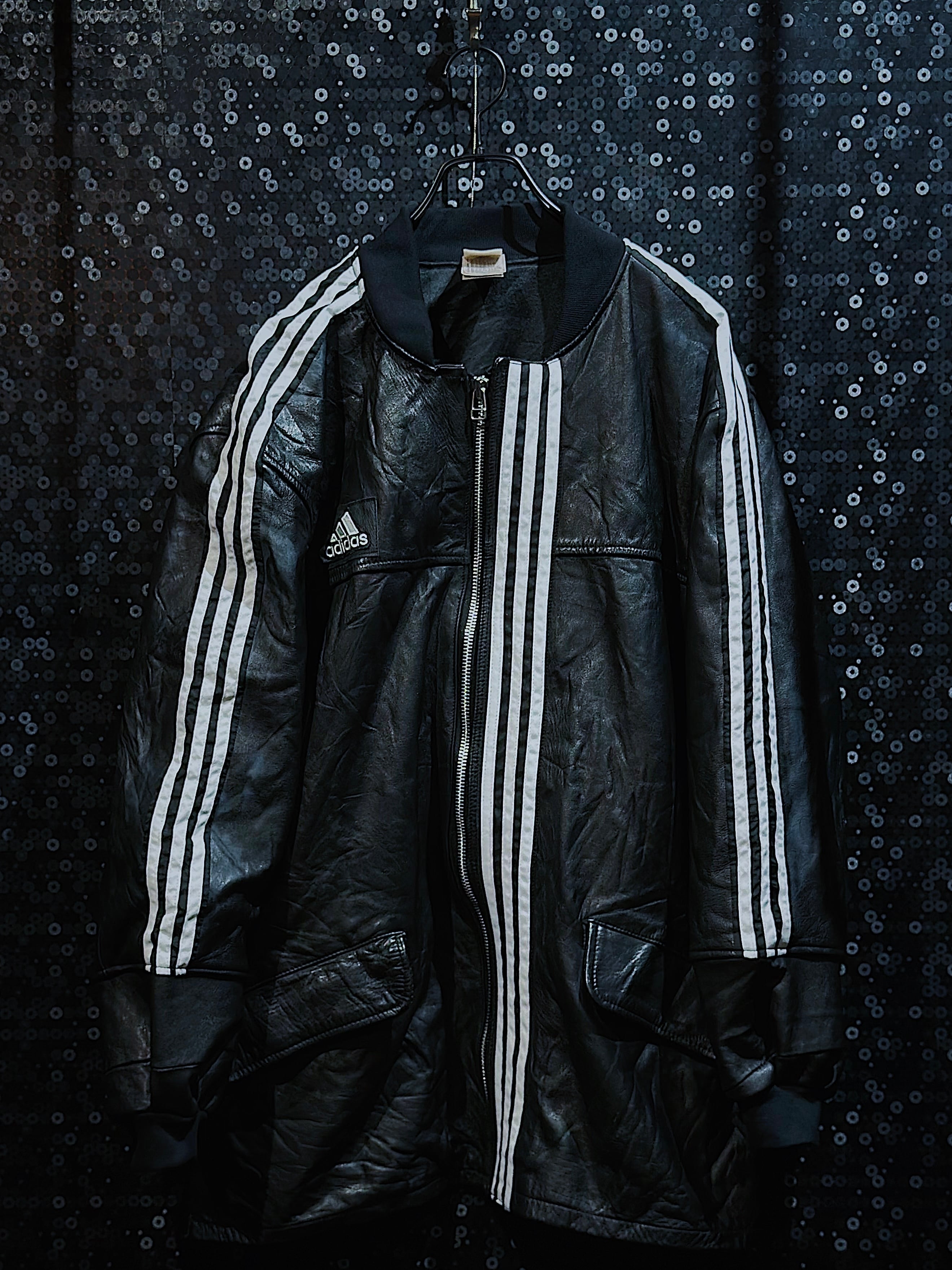 【ÆIEM】special "original re:make" three stripe design vintage leather jacket three stripe edition