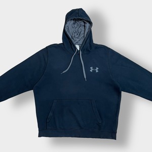 【UNDER ARMOUR】ワンポイント ラバーロゴ パーカー プルオーバー フーディー スウェット メッシュ XL ビッグサイズ アンダーアーマー US古着