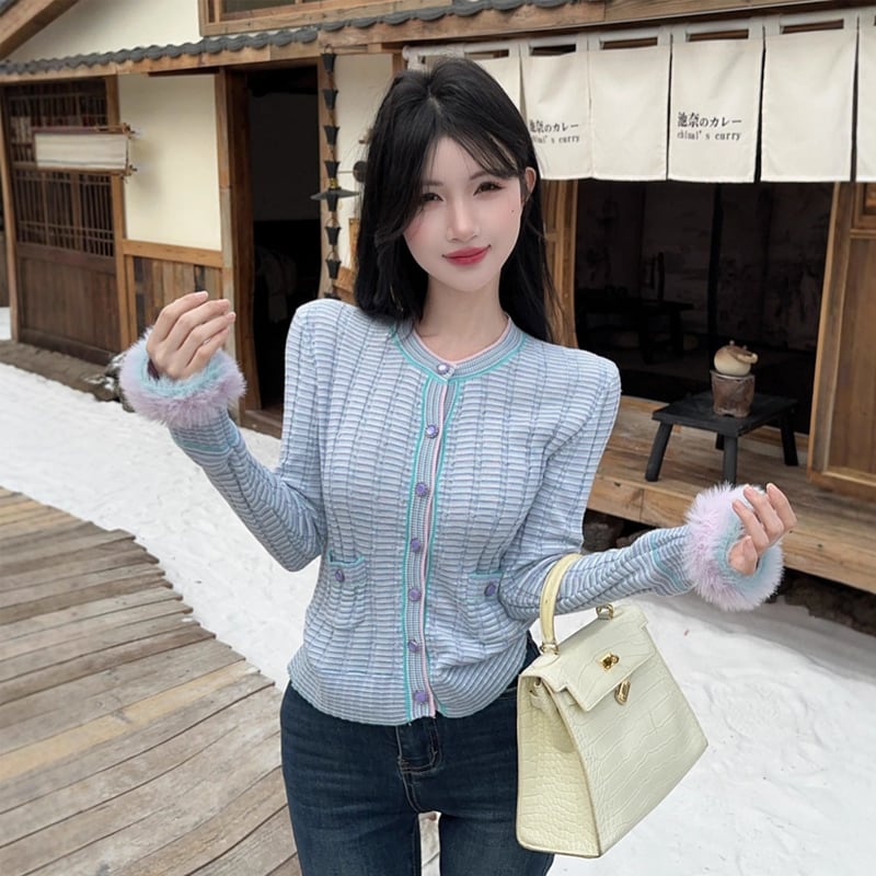 【outer】袖ファーニットカーディガン Q7111