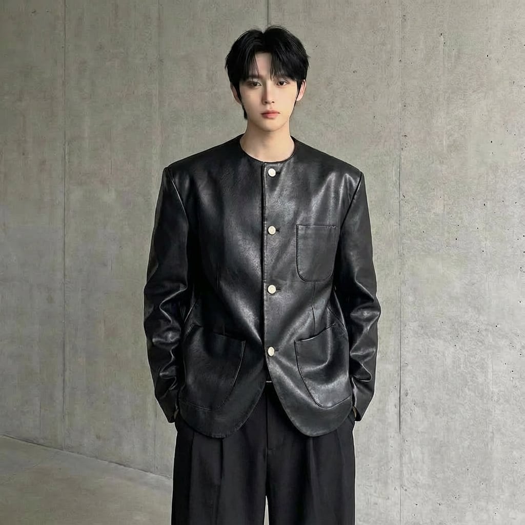 PUレザー ノーカラージャケット D11533