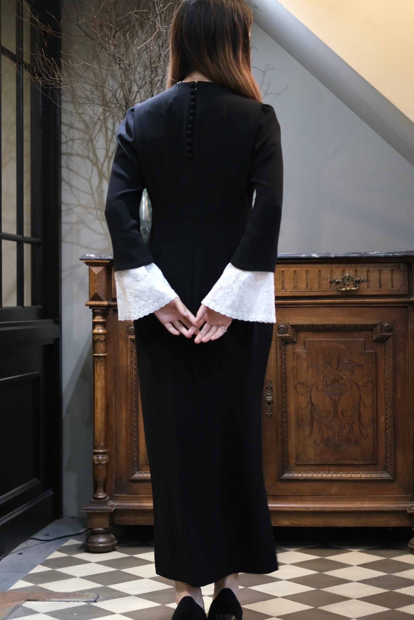 Mame Kurogouchi】Back Satin Crepe Georgette Embroidered Mame Kurogouchi】Back Satin Crepe Georgette Embroidered