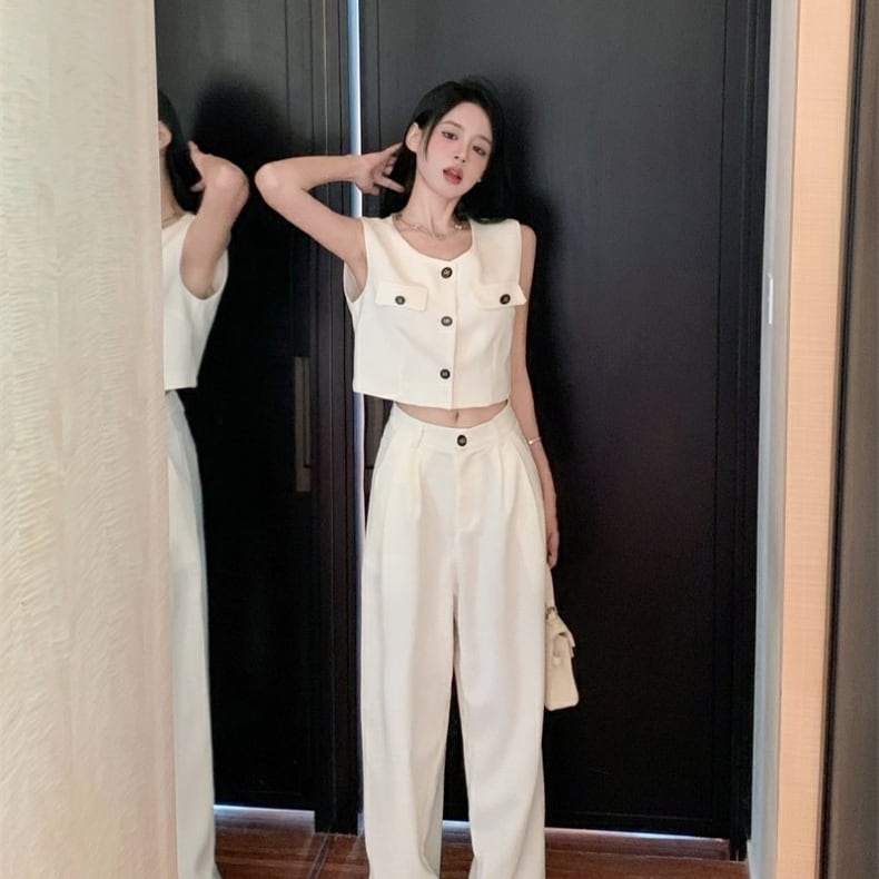 セットアップ ベスト タンクトップ ジャケット ノースリーブ ボタン