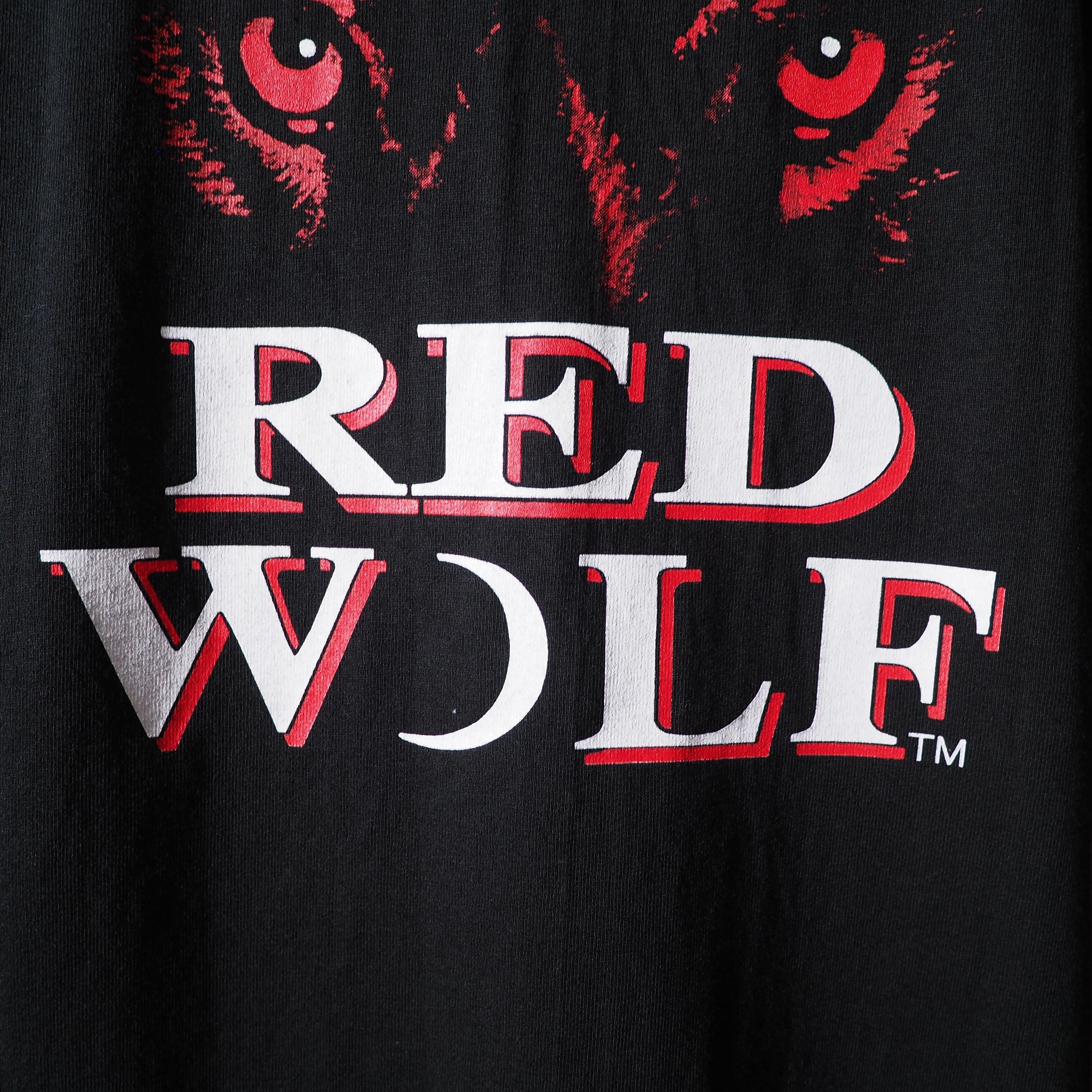 1990s ” RED WOLF ” wolf face printed black Tee (made in Usa)