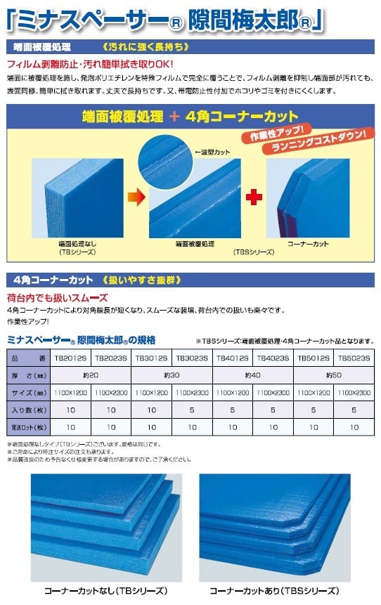 トラック緩衝材 ミナスペーサー 隙間梅太郎 10枚セット 厚み50mm 1100×1200mm 酒井化学工業 [L4]