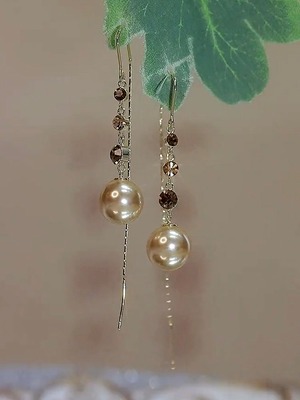 Champagne gold zircon tassel pierced [A238]