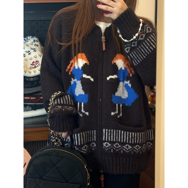 retro storybook girl zip knit cardigan【2color】  e2109