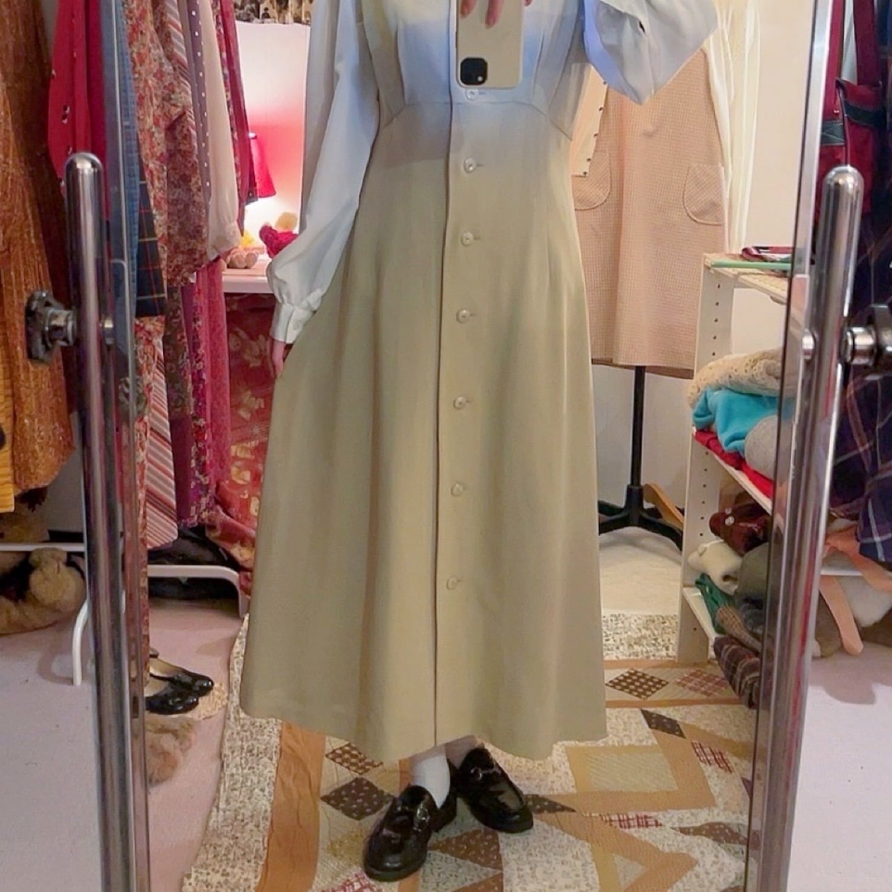 cream beige front button jumper skirt