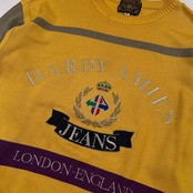 HARDY AMIES ハーディエイミス BIGロゴ ツートン 長袖 コットンニット セーター サイズ 3 /メンズ/イエロー/日本製/薄手