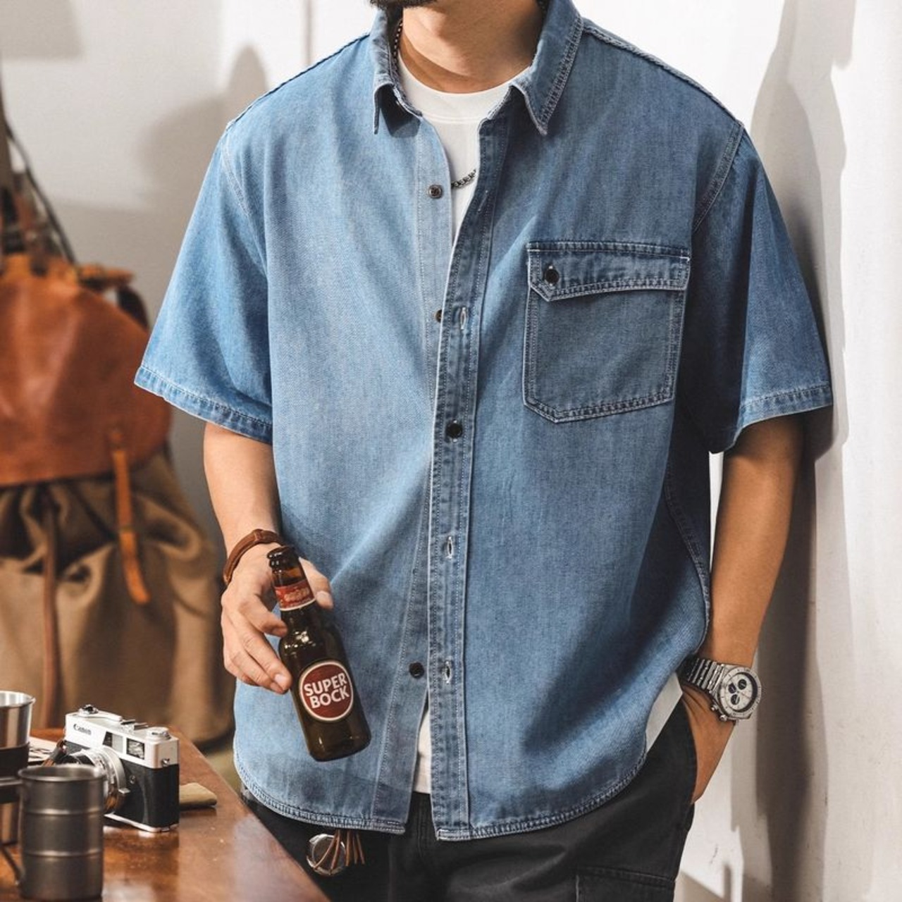 オープンカラーデニムシャツ 10067