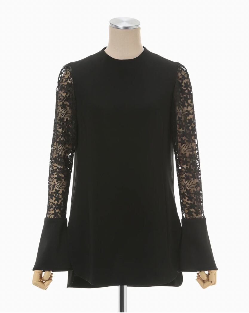 Floral Lace Sleeve Shirt  black