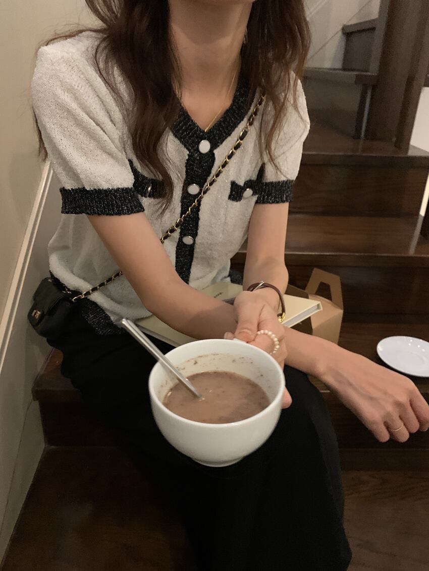 カラーショートニット サマーラウンドネック薄手カーディガン 夏物 Oネック ビッグFスモールZ韓国64200171314