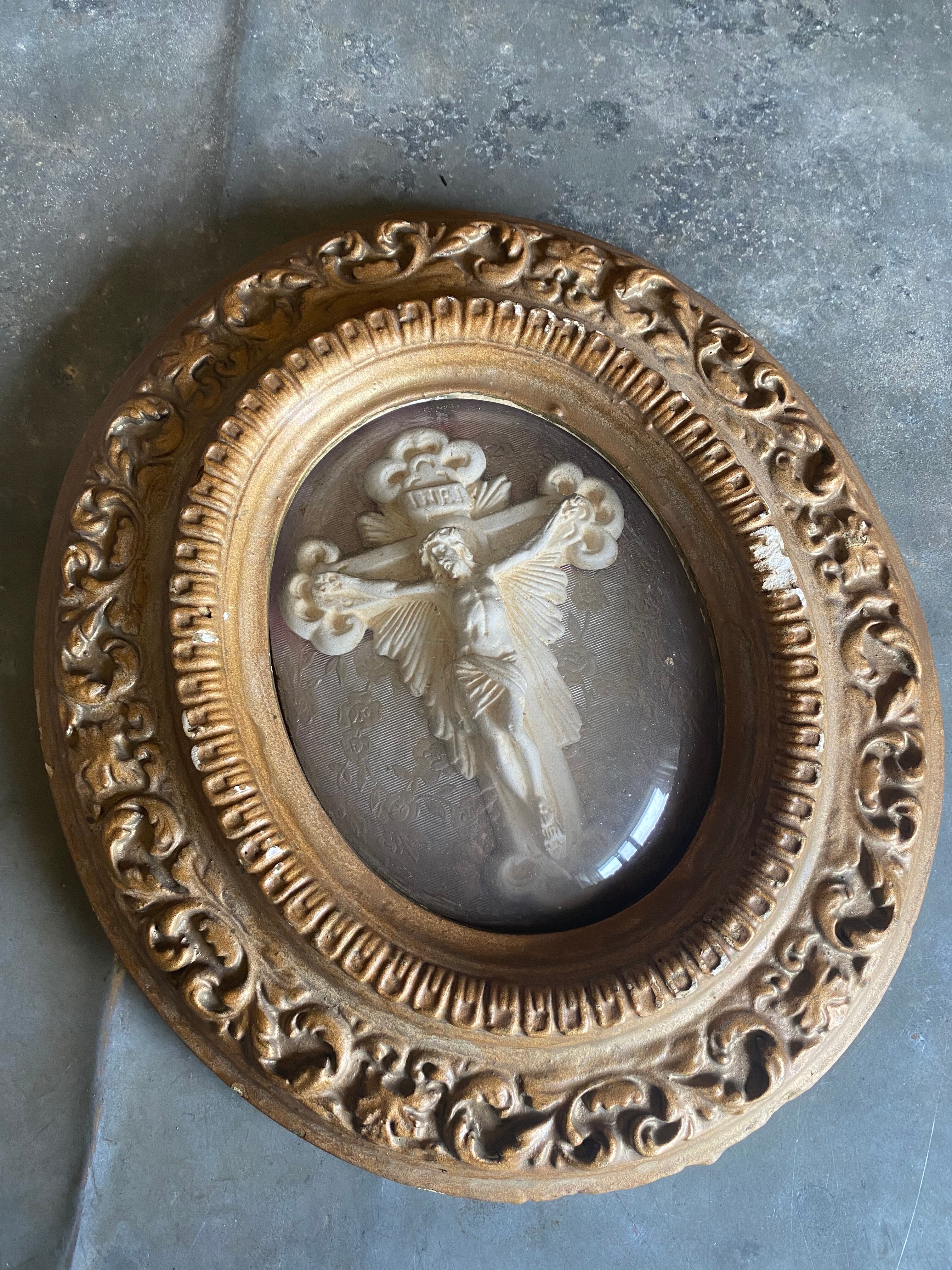 石膏製キリスト像 メダリオンフレーム