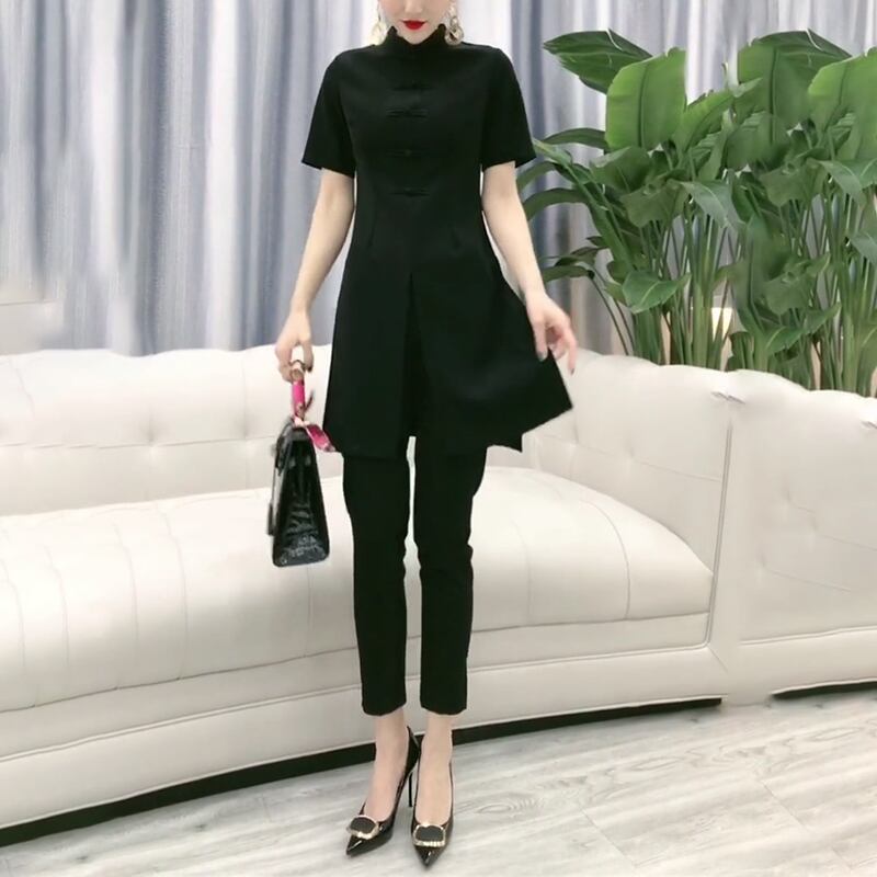 サマー自然派カラースタンダードバックルブラウス パンツ レトロ 大きめサイズ 夏物 ミックスインファッション13448912732