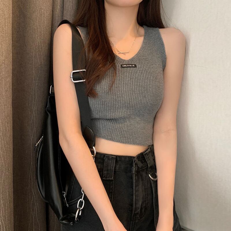 ニットサマーノースリーブトップス ショート 夏物 スーパーモール93930856075