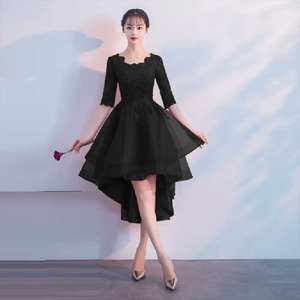 【送料無料】 ドレス 3色 ロングドレス ワンピース 衣装 パーティドレス カラードレス ロング ひざ丈 ミモレ アシンメトリー丈 袖あり 七分丈 ラウンドネック Aライン フレア アシンメトリー レース 透け感 シースルー エレガント 上品 可愛い きれいめ シンプル シック コンサバ 華やか おしゃれ お洒落 主役級 こなれ感 高見え 高級感 花柄 夏 20代 30代 40代 レディース 女性用 ママ服 ママコーデ 結婚式 二次会 パーティ 演奏会 誕生日会 体型カバー 美脚 定番 ブラック レッド