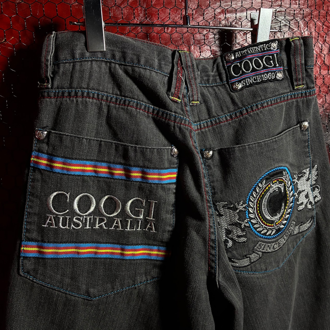 COOGI Hip Hop ブラックデニムショーツ 刺繍 膝下 クージー W32
