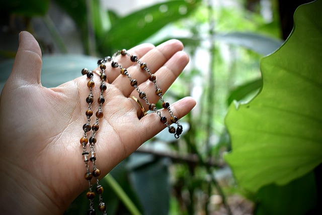 金運Lucky★タイガーアイ★アンティーク調ワイヤービーズネックレスtig005