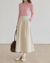 Round neck long sleeve simply tops L0120