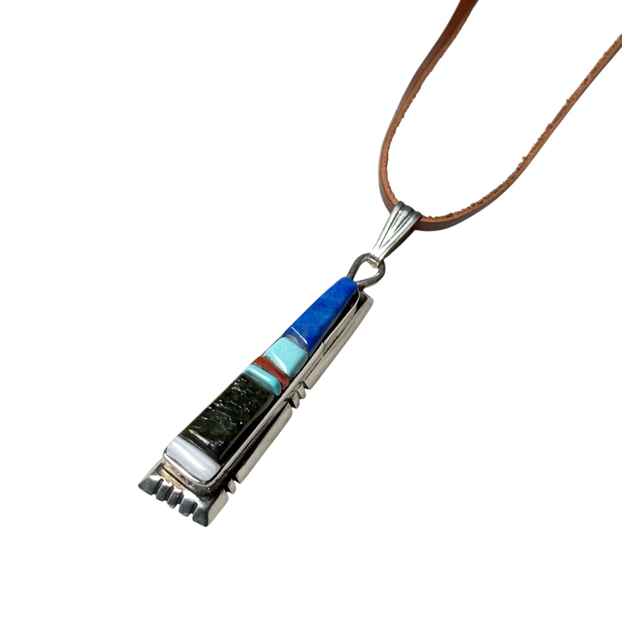 Navajo multi stone inlay silver pendant necklace