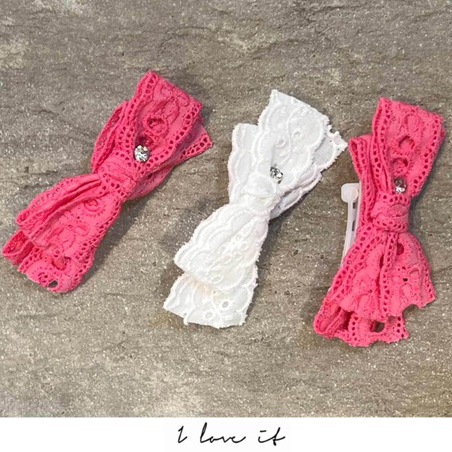 i love it＊Sweetコットン＿リボン＊it-no05（スウィートコットン 犬リボン ピン 犬用バレッタ 犬りぼん ホワイト ピンク 花柄）【Wanfood BULAN】