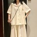 【2点セット】刺繍セーラー襟ブラウス+フレアスカート ・12016