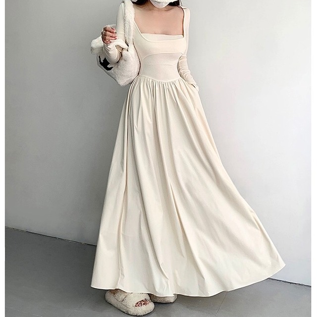 square neck gather maxi one-piece la0442