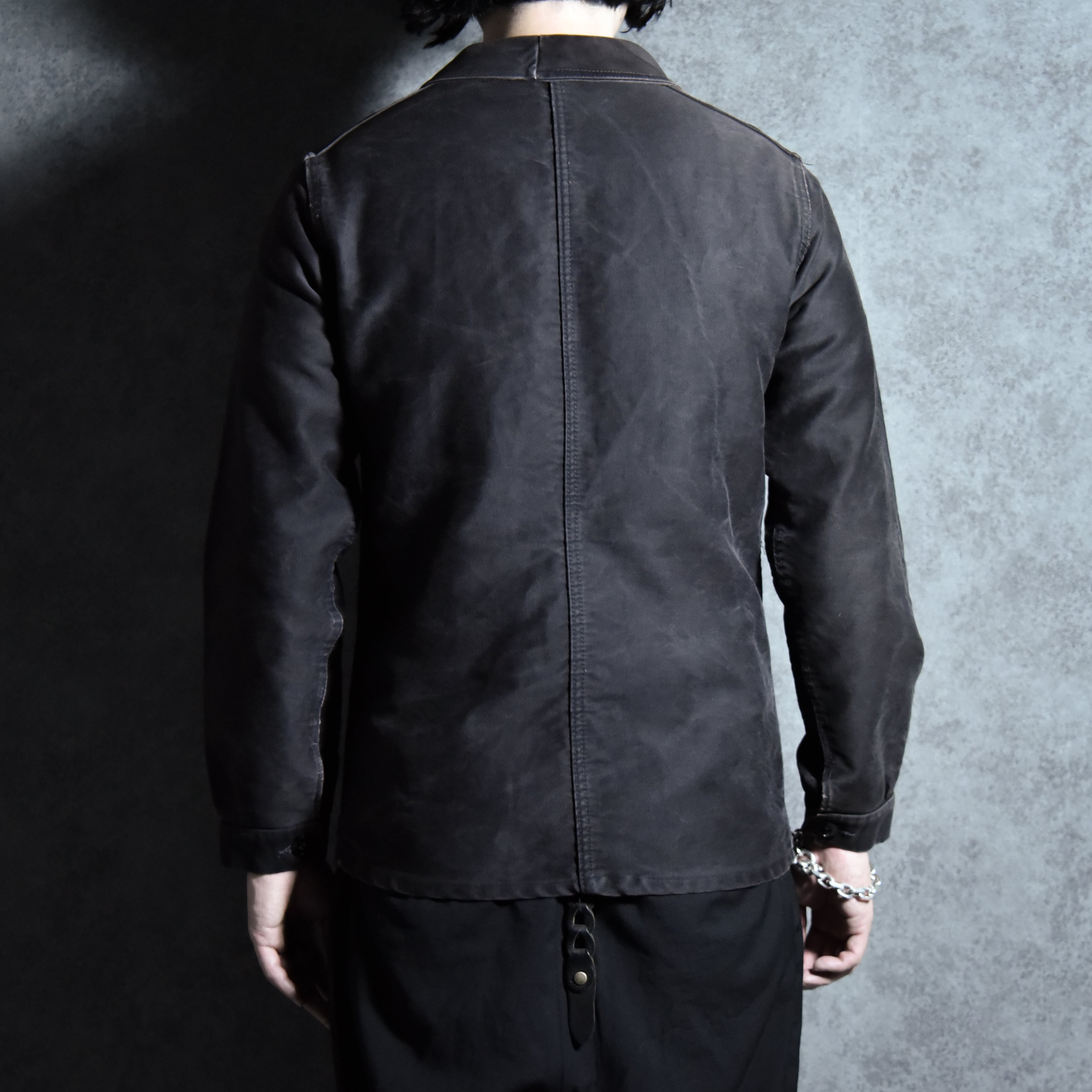 1950年代　フランス　ブラックモールスキンワークコート 60's ブラックモールスキンフレンチワークジャケット - Fresh Service