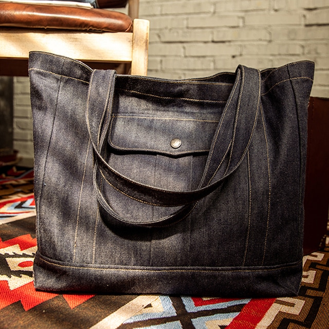 Heavy ounce flap pocket denim tote bag 00314