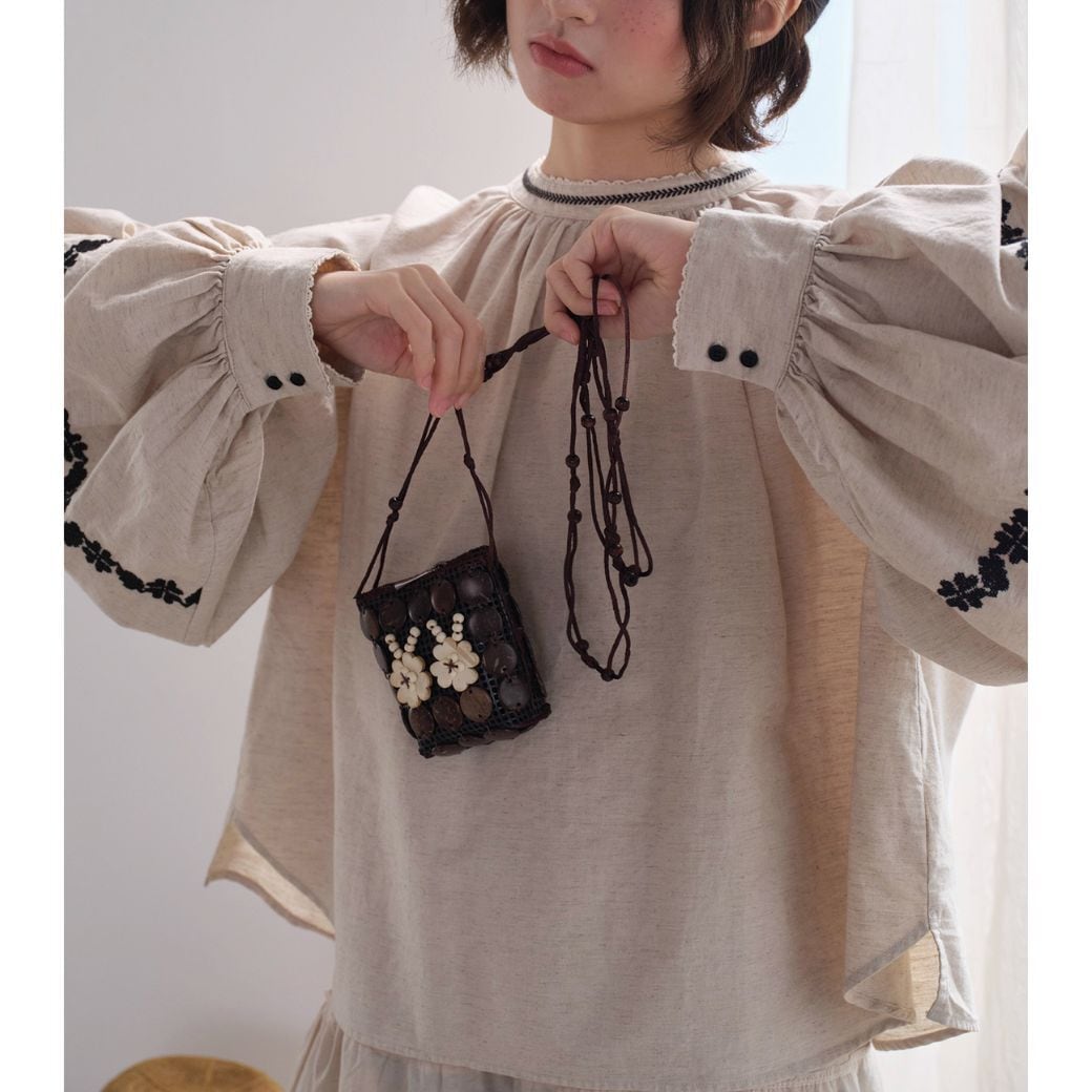 linen embroidered autumn design loose top