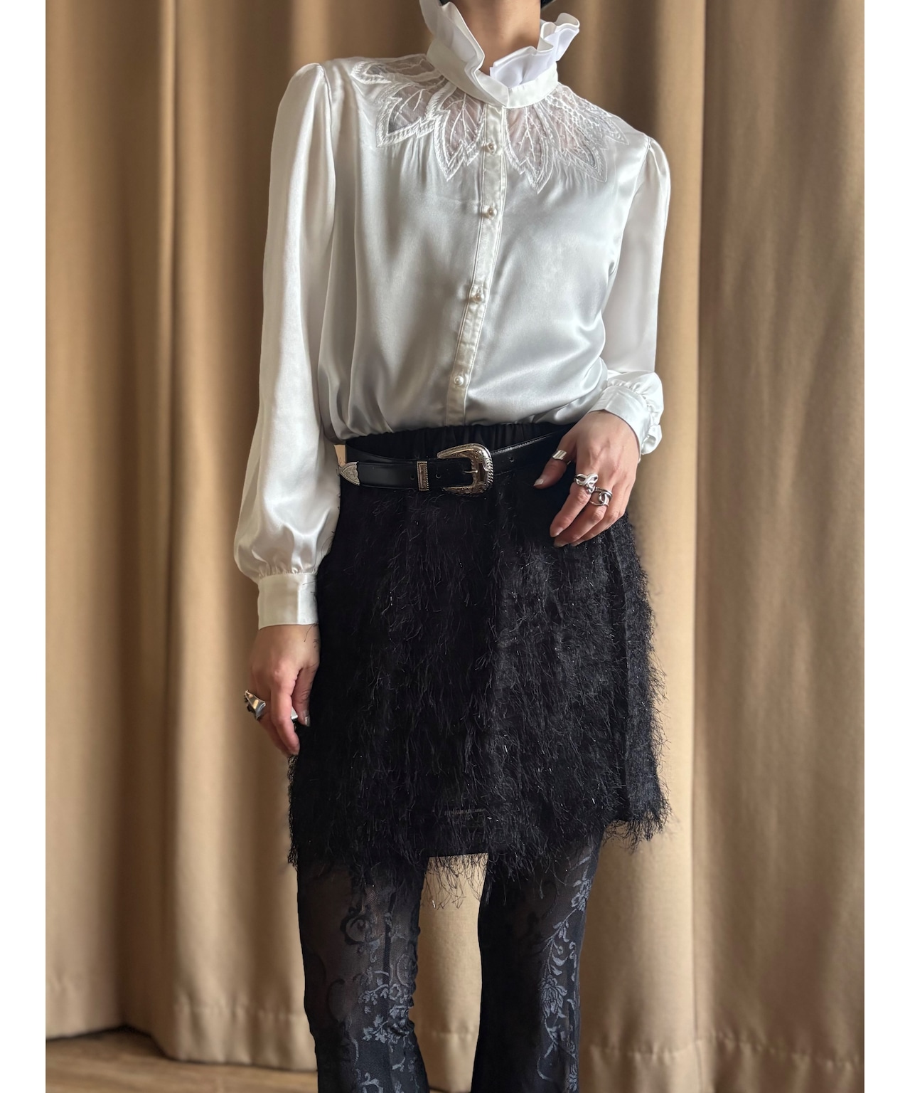 MAX&Co. black shaggy mini skirt-4516-2