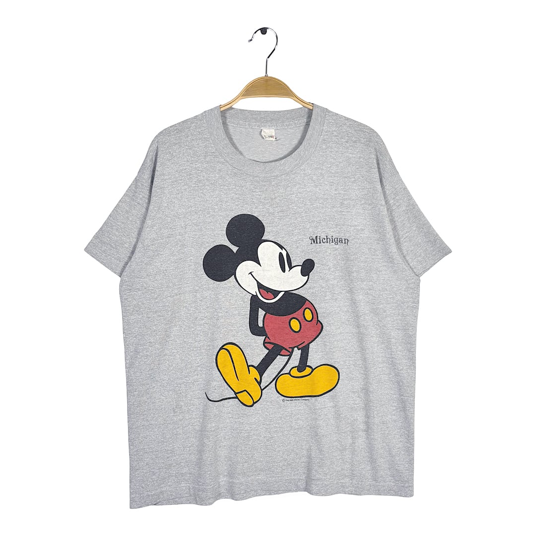 80s ミッキーマウス USA製 ヴィンテージ Tシャツ ディズニーオフィシャル ミシガン グレー スクリーンスターズ MICKEY MOUSE サイズXL BB0794