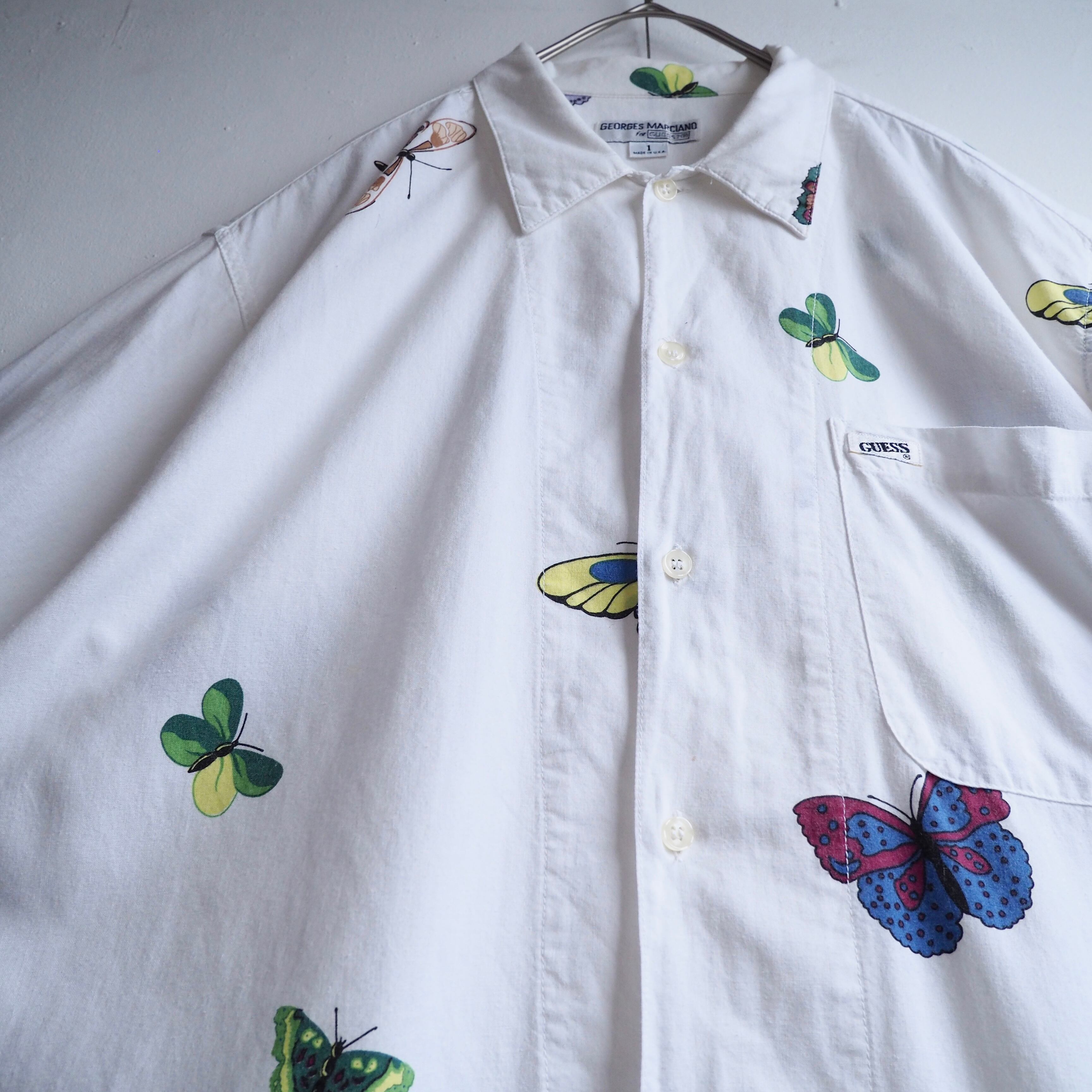 1990s ” Georges Marciano for GUESS ” Butterfly printed cotton SS shirt (made in Usa)