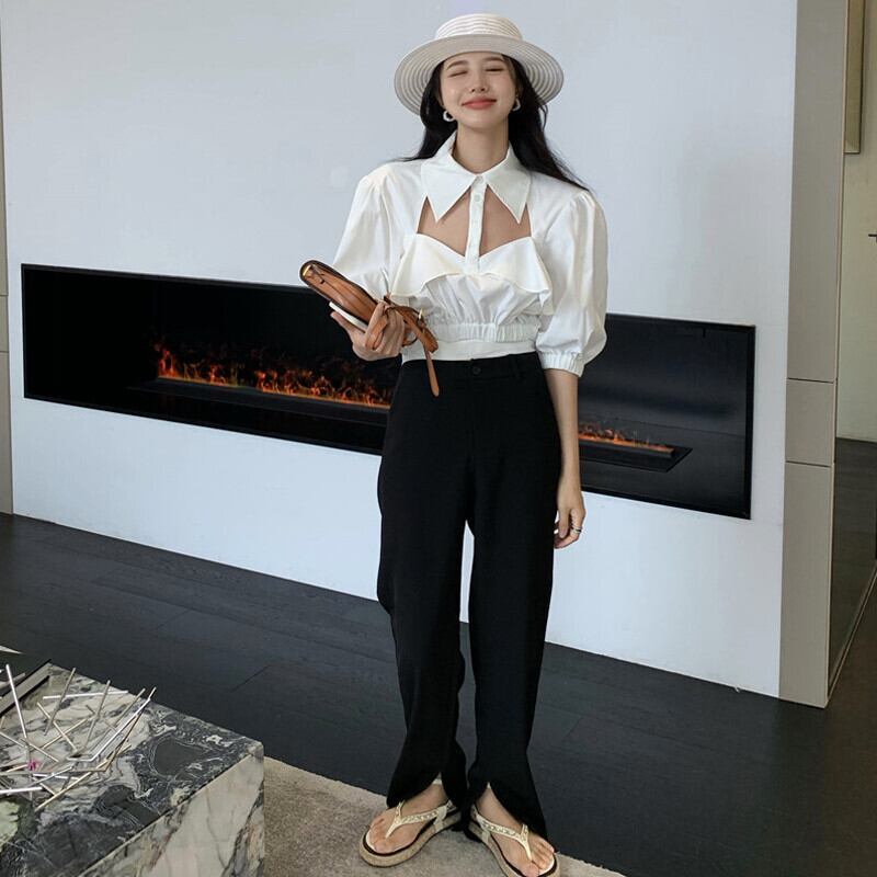 スリーブホワイトシャツ サマージャケット スタンダードショート レトロ 夏物 ガールズファッション95364241038