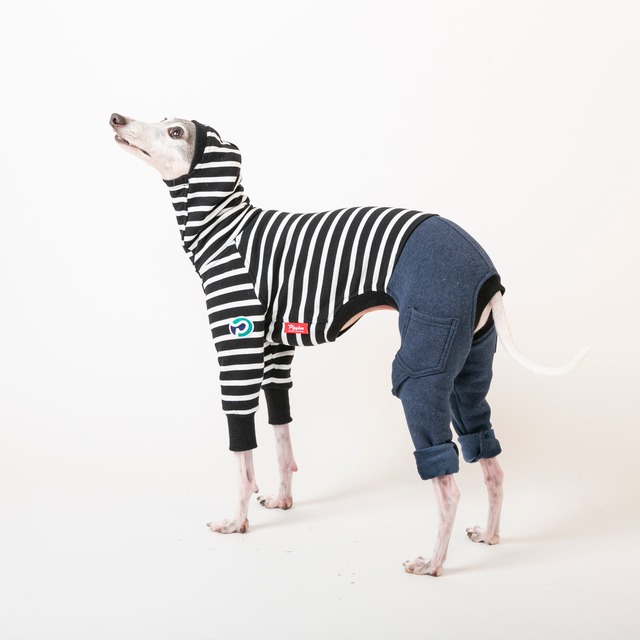 ボーダーファッションロンパース　black / イタグレ服