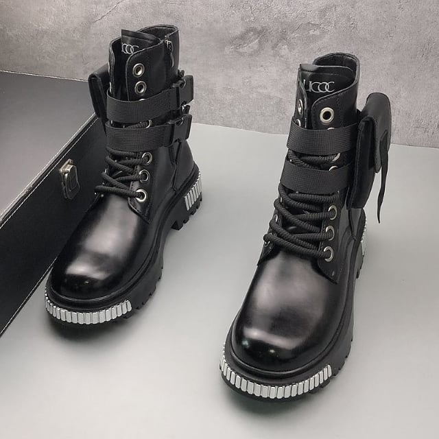 予約販売】ブーツ ハイカット 厚底 レザー 靴 白 黒 ブラック 予約販売】ブーツ ハイカット 厚底 レザー 靴 白 黒 ブラック