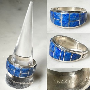 EDISON YAZZIE silver inlay ring set with blue stone