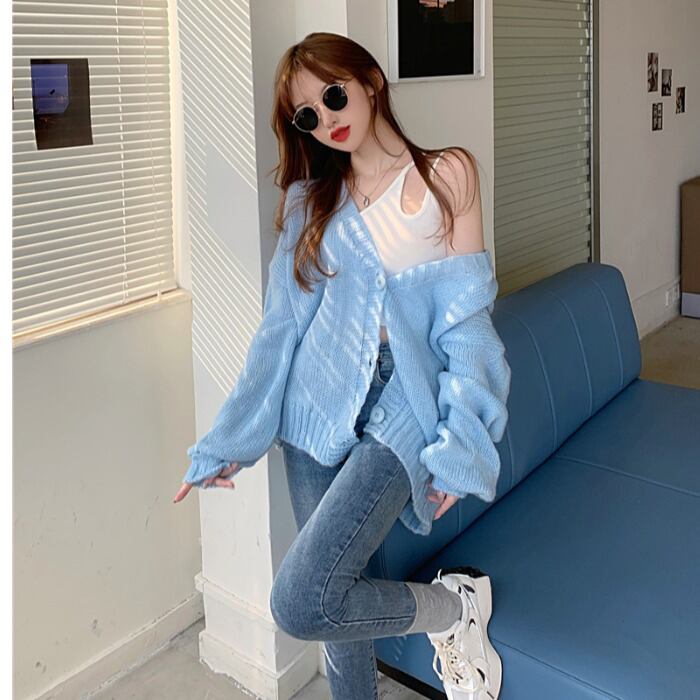 怠惰なスタイルのモヘアセーター女性の秋の服2020新しいルーズアウターカーディガンセーターコートトップ クレセントシティ6930974951