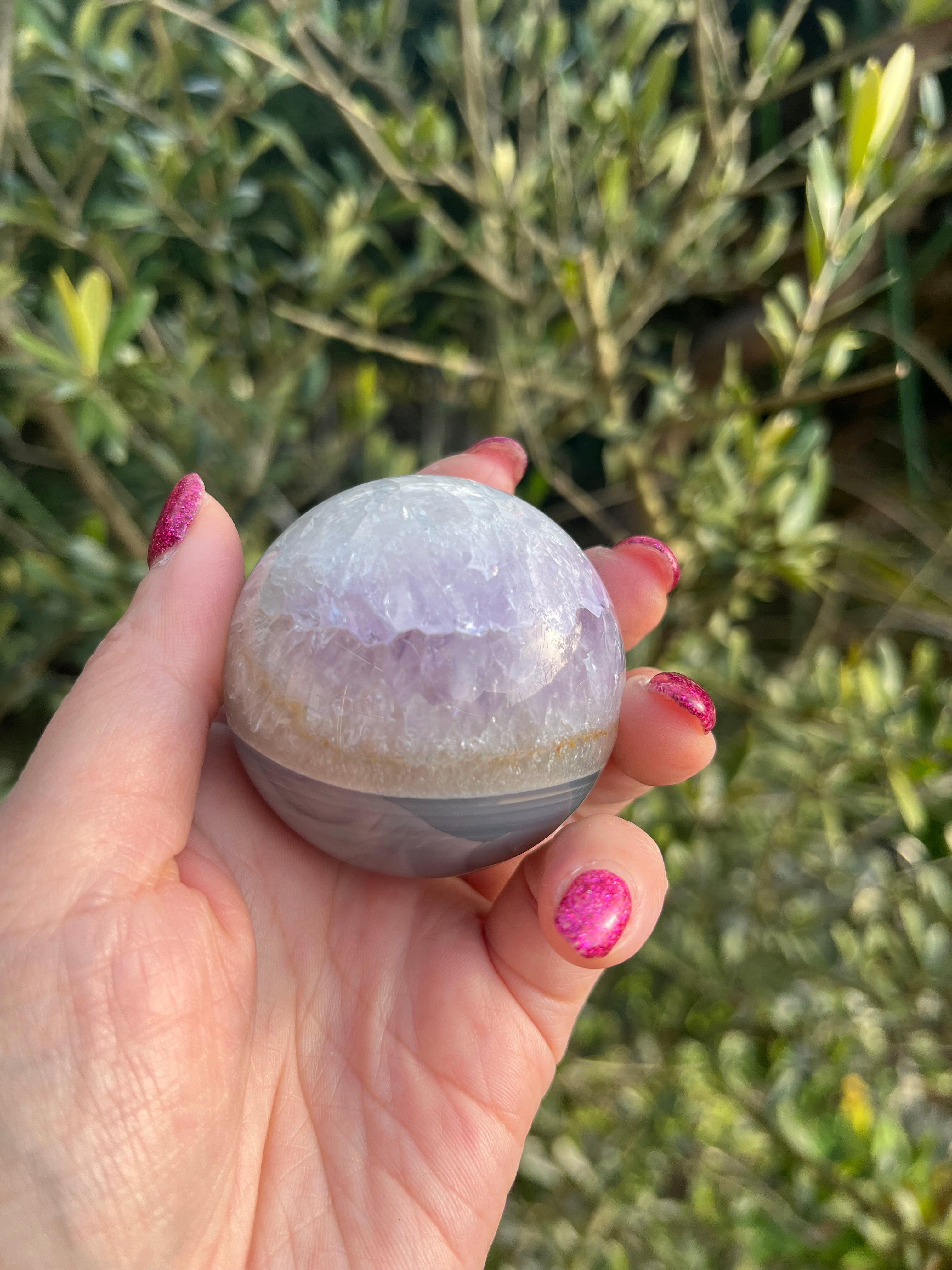 ナルさま専用珍!アメジストと瑪瑙の共生 スフィア 天然石置物 E153