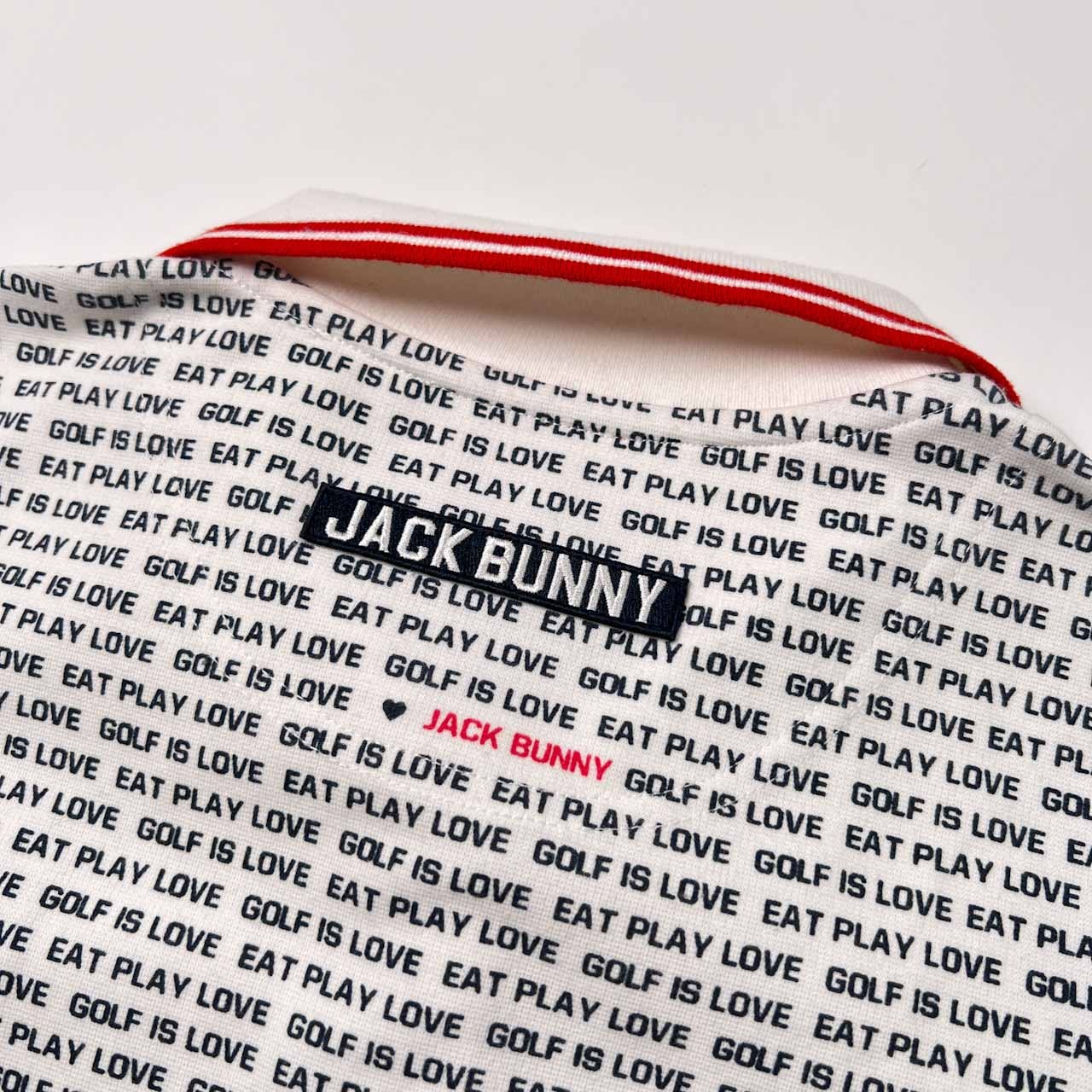 Jack Bunny!! ジャックバニー 英字 ロゴ総柄 半袖 ストレッチ ポロシャツ サイズ 0 /ホワイト/パーリーゲイツ