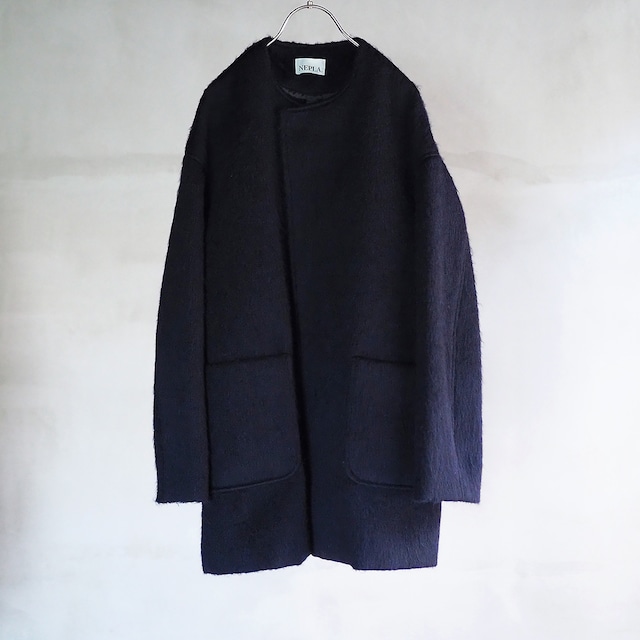 NEPLA / NO COLLAR COCOON COAT NAVY