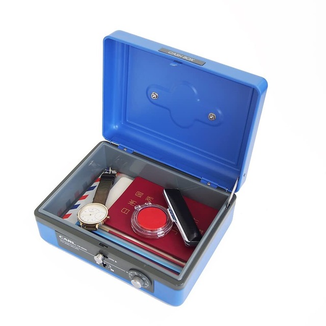 【新着商品】カール事務器 手提げ金庫 小型 キャッシュボックス A6 ブルー CB-8200-B