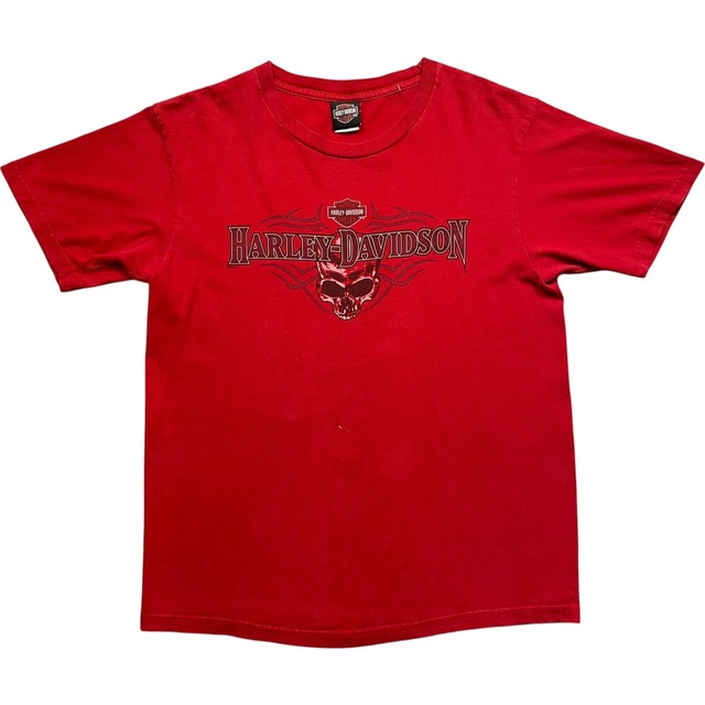 《L》 Harley-Davidson ハーレーダビッドソン Tシャツ スカル  両面プリント エンジン レッド USA製 no.10569