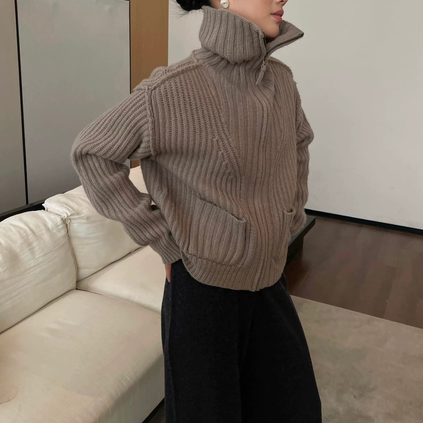 ジップアップ ショート丈 ニットジャケット