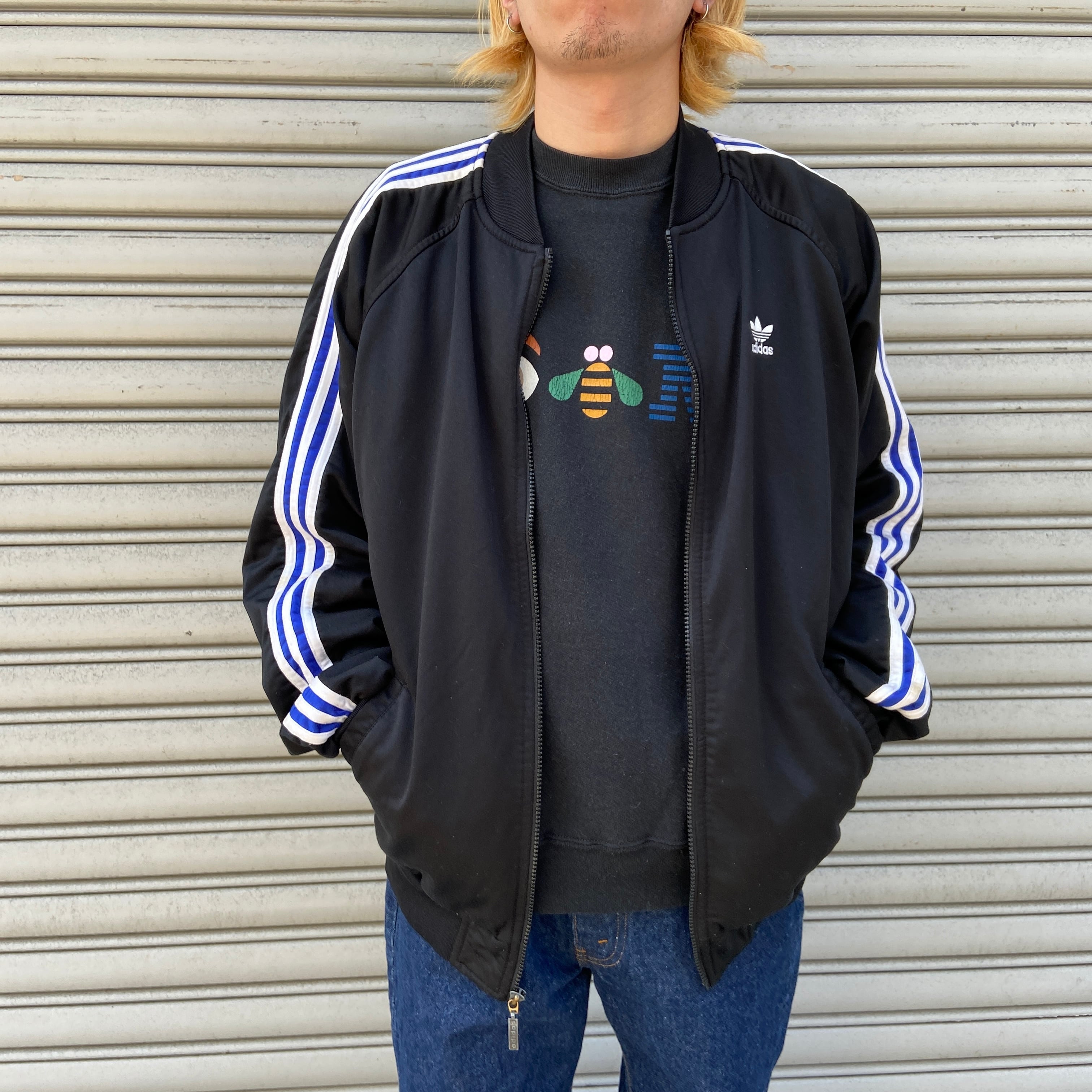 送料無料』80s adidas 万国旗タグ トラックジャケット ブラック M 黒  