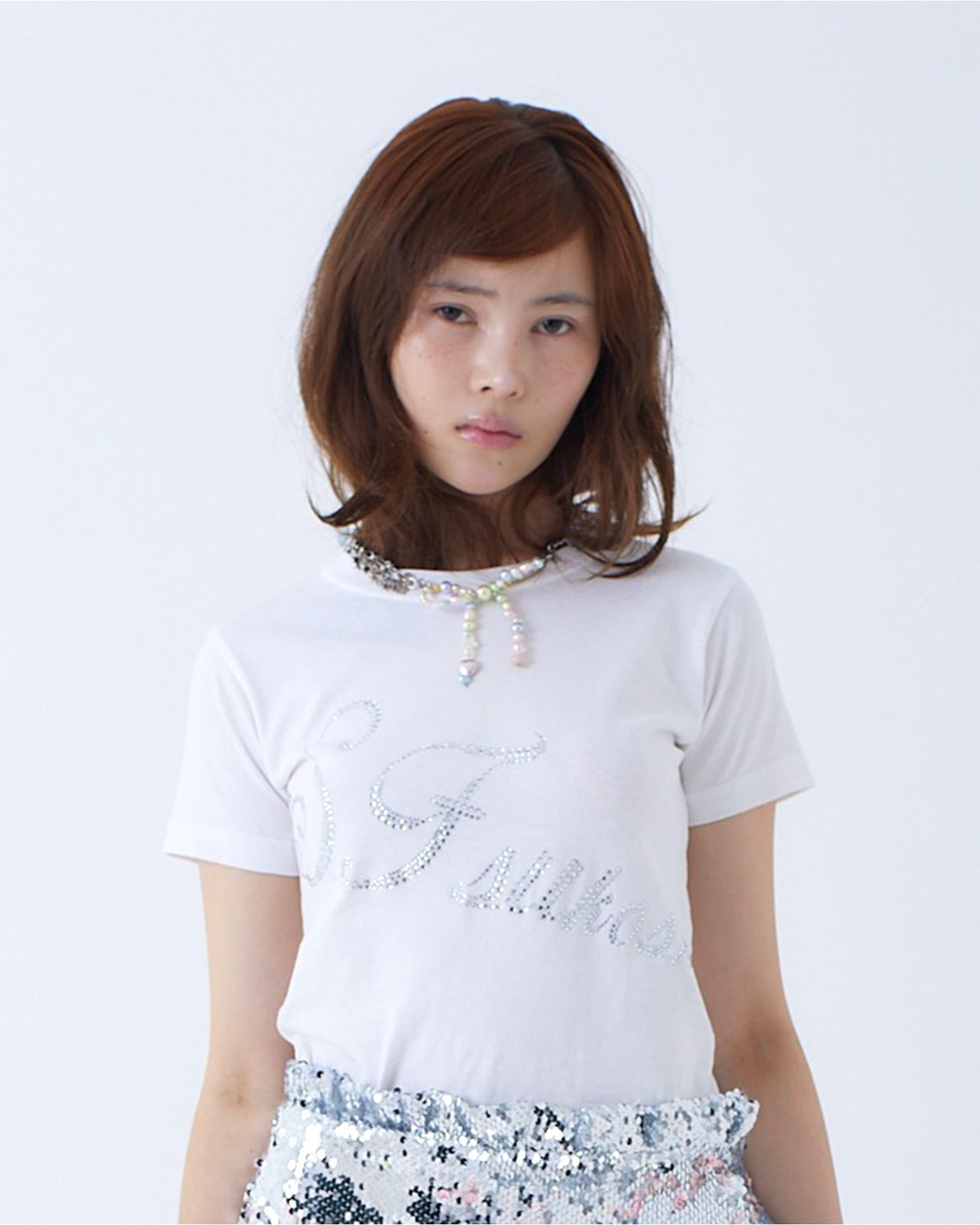 SF26SS21 S.F rhinestone T - White