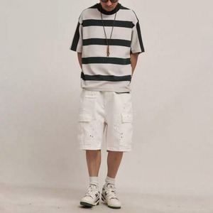 Wide stripe half sleeve tee 1028