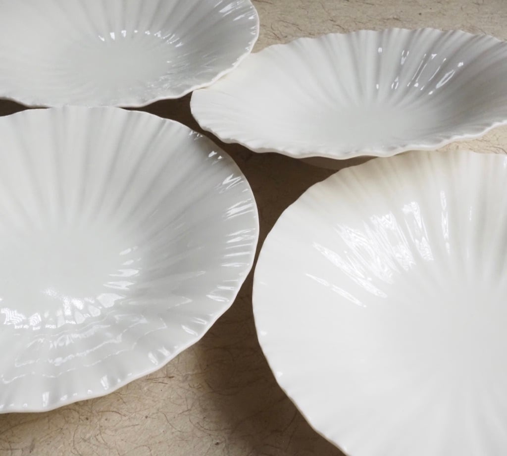 色原 昌希/白磁 レリーフ深皿 5.5寸