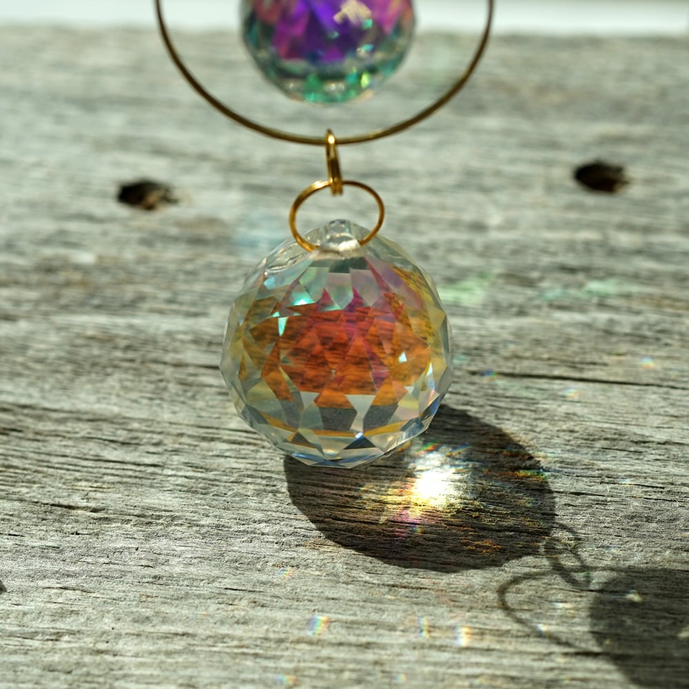 月と太陽のサンキャッチャー｜アメジスト × クリスタル（天然石使用