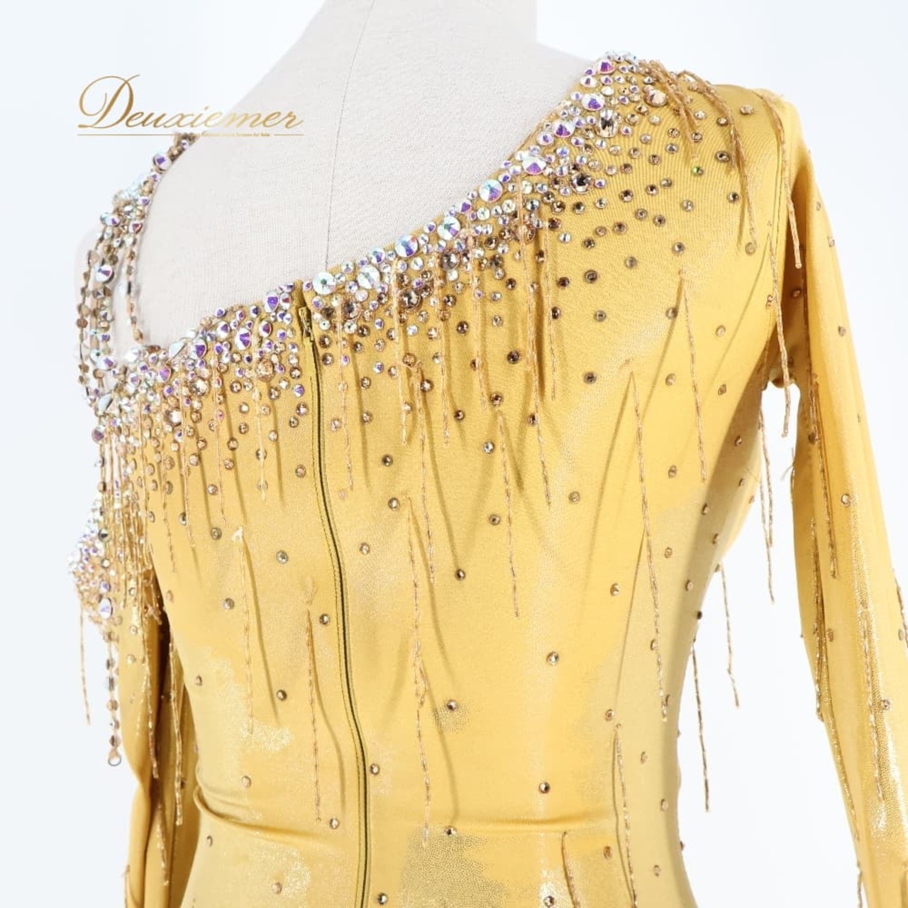 社交ダンス 衣装 クリスアン CHRISANNE イングランド製 スタンダードドレス ワンピース ドレス ホワイト系 ゴールド系 白 金 デモ 競技 ダンス パーティ 発表会 レース フロート レディース ゴージャス 大人かわいい エレガント